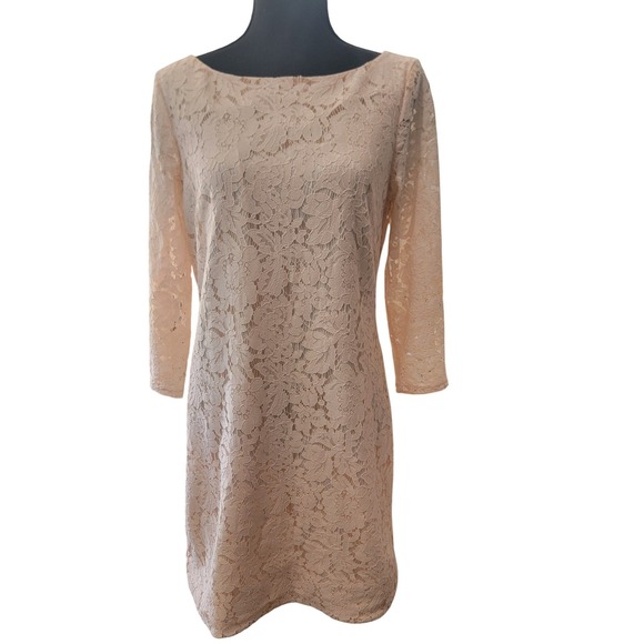 Vince Camuto Dresses & Skirts - Vince Camuto Women Blush Pink Floral Lace Sheath Dress 3/4 Sleeve Size 8